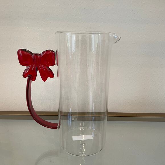 3pc Clear Glass Mugs & Pitcher with Coquette Red Bow Handle Holiday Glam NEW - Picture 15 of 16